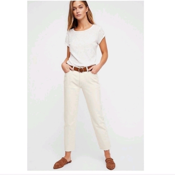 NWT free people we the free raw hem slim boyfriend jeans Ivory sz 30 - Picture 1 of 8